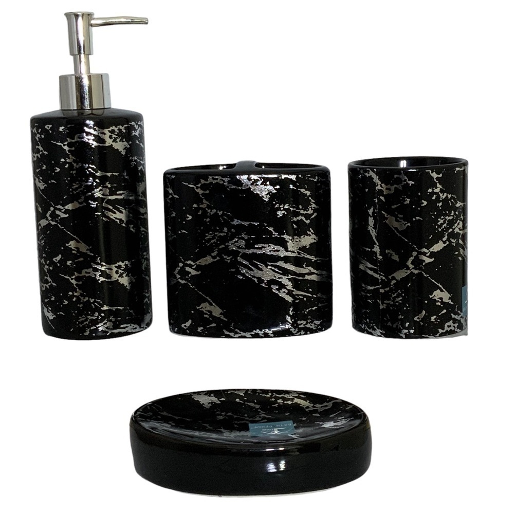 Today’s Living Black Marble Metallic Bath Accessory Set Ceramic 4 Piece Set - Picture 4 of 12
